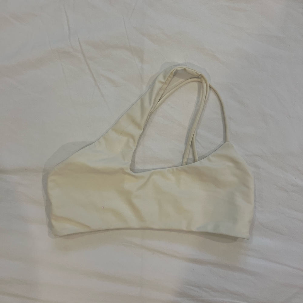 MIKOH white one shoulder strappy bikini top